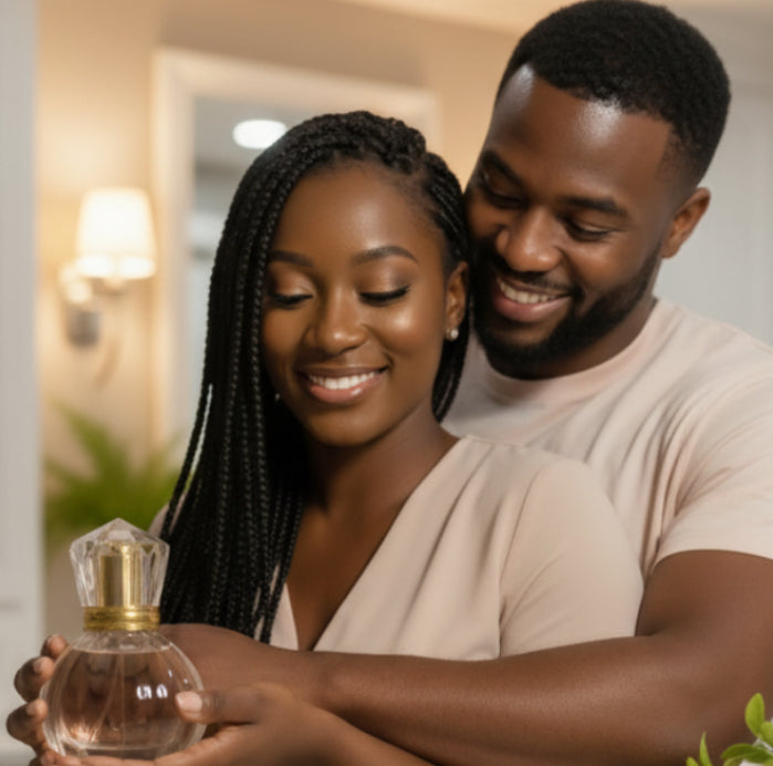 30ml- Love Him the essence of timeless elegance. A blend of delicate floral notes grounded by warm woody undertones. This sophisticated fragrance opens with fresh, zesty citrus that awakens the senses, blooming into a heart.