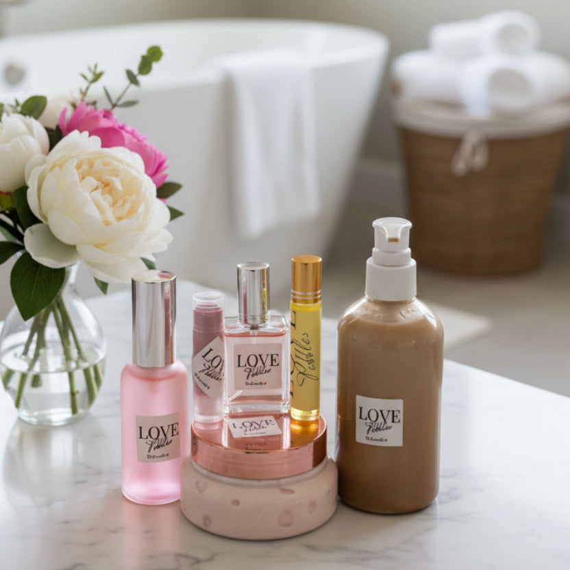 The Ultimate Essence Bundle Set includes: Our Creamy Black Soap Body Wash, Body Butter, roll on Body oil, 15ml and 50ml Pink Skyii fragrance. Set also includes our hydration Lip Balm to keep your lips soft and nourished all day.